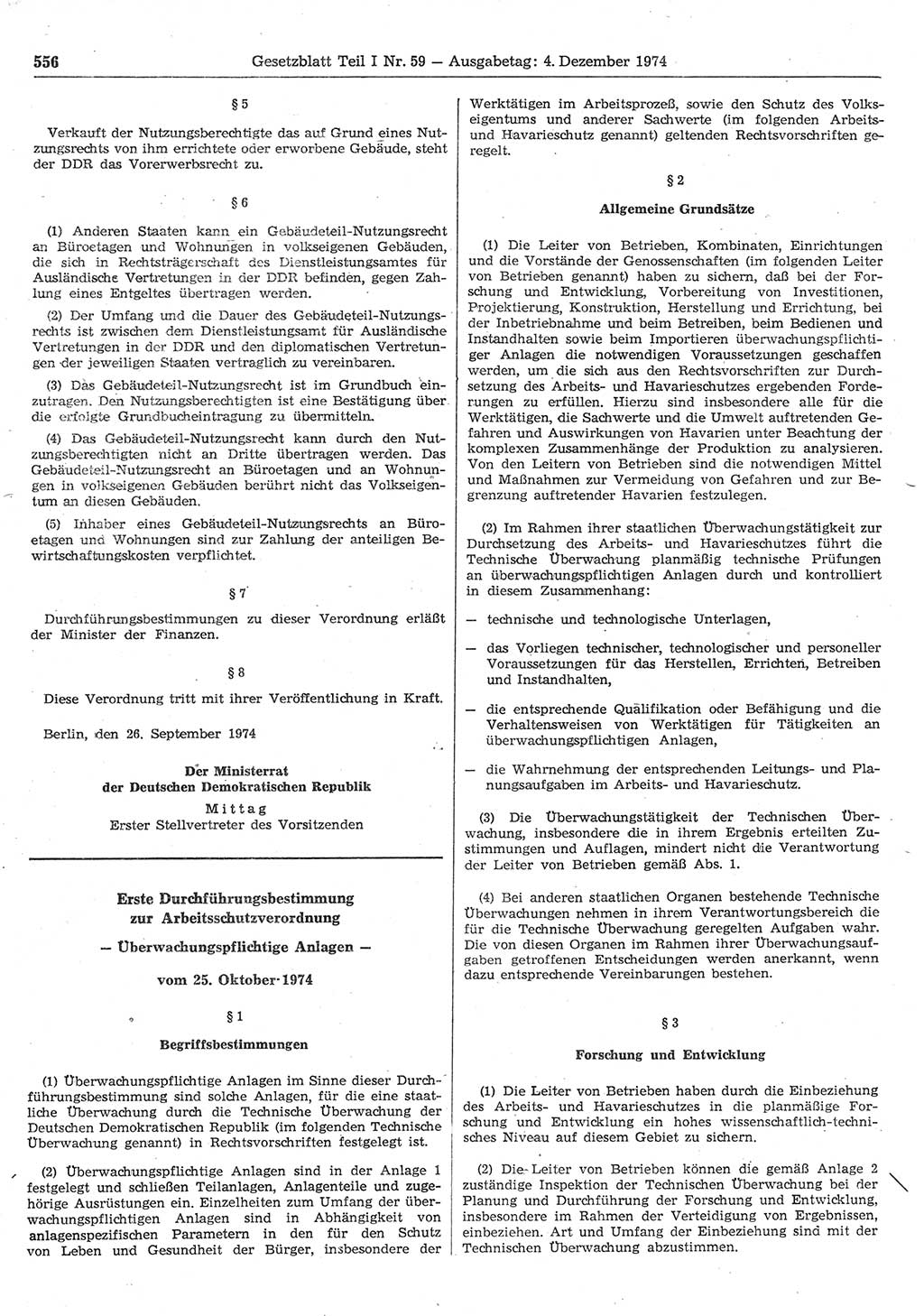 Gesetzblatt (GBl.) der Deutschen Demokratischen Republik (DDR) Teil Ⅰ 1974, Seite 556 (GBl. DDR Ⅰ 1974, S. 556)