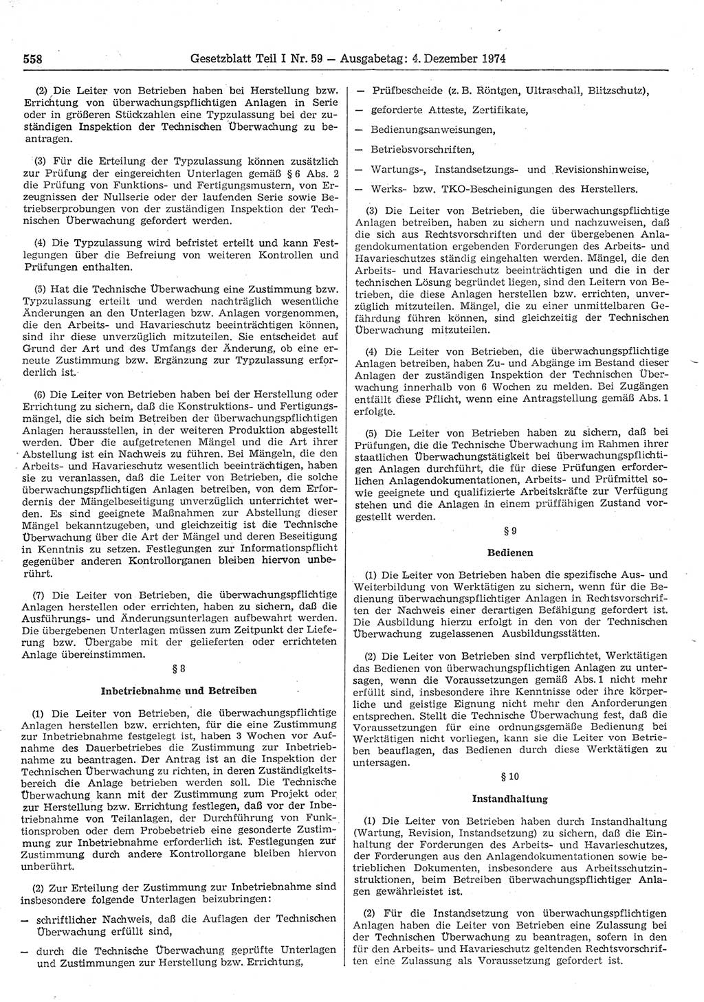 Gesetzblatt (GBl.) der Deutschen Demokratischen Republik (DDR) Teil Ⅰ 1974, Seite 558 (GBl. DDR Ⅰ 1974, S. 558)