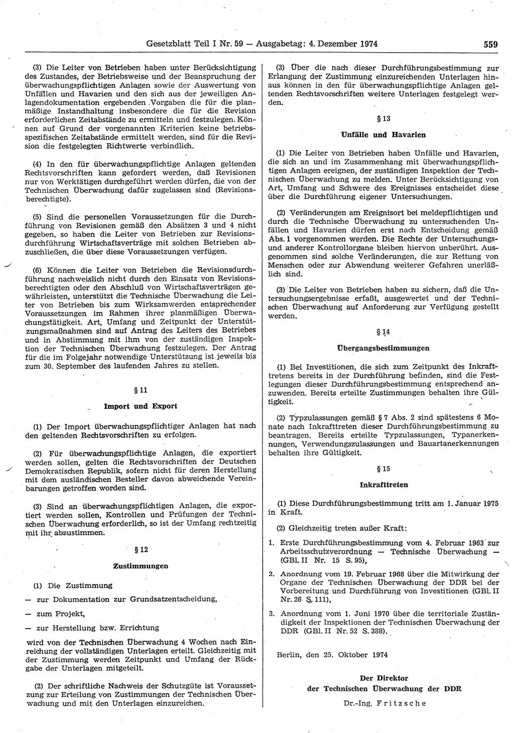 Gesetzblatt (GBl.) der Deutschen Demokratischen Republik (DDR) Teil Ⅰ 1974, Seite 559 (GBl. DDR Ⅰ 1974, S. 559)