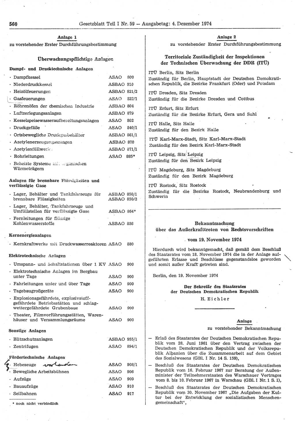 Gesetzblatt (GBl.) der Deutschen Demokratischen Republik (DDR) Teil Ⅰ 1974, Seite 560 (GBl. DDR Ⅰ 1974, S. 560)