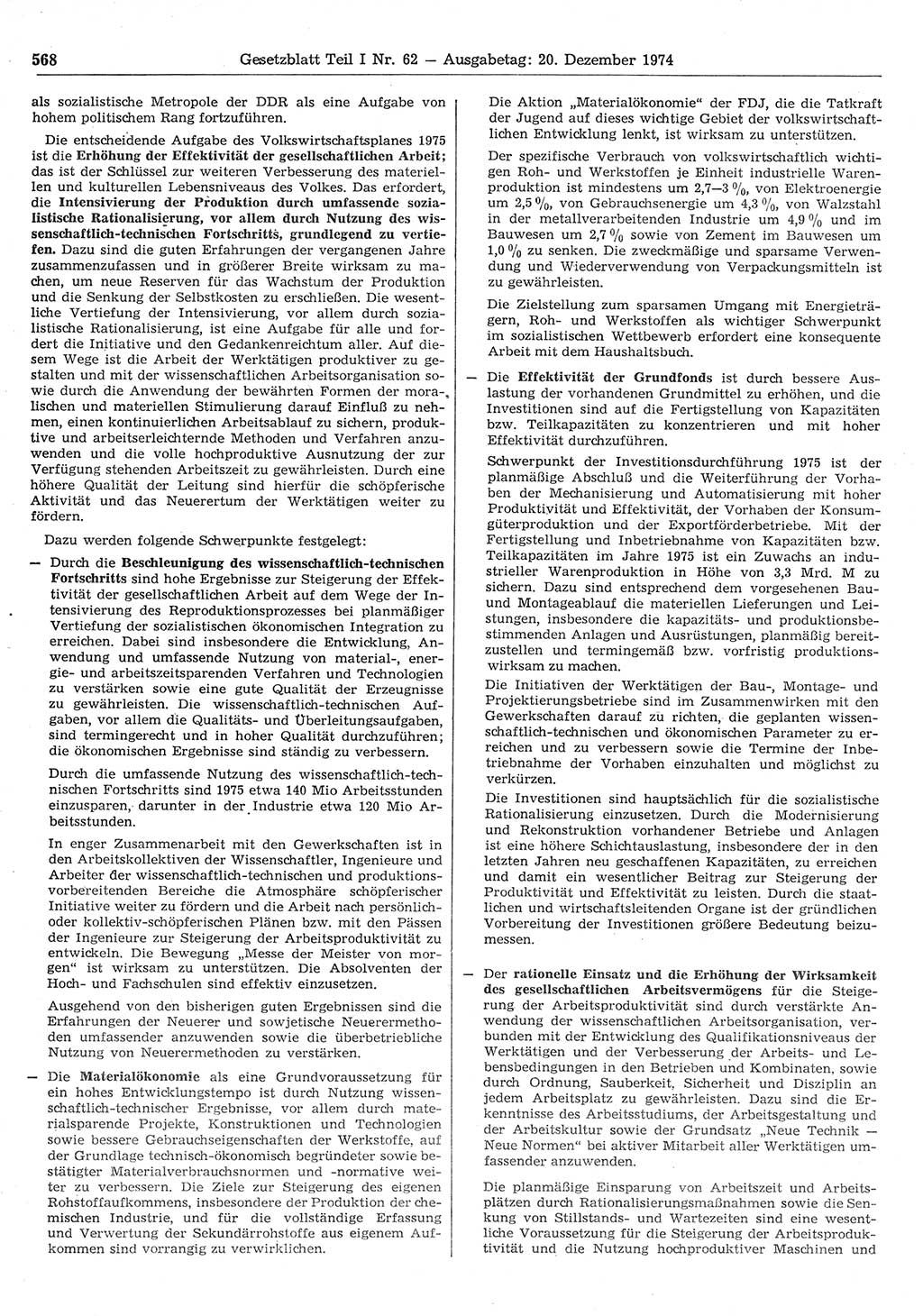 Gesetzblatt (GBl.) der Deutschen Demokratischen Republik (DDR) Teil Ⅰ 1974, Seite 568 (GBl. DDR Ⅰ 1974, S. 568)