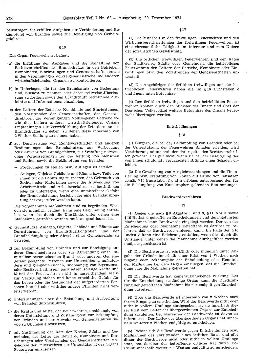 Gesetzblatt (GBl.) der Deutschen Demokratischen Republik (DDR) Teil Ⅰ 1974, Seite 578 (GBl. DDR Ⅰ 1974, S. 578)