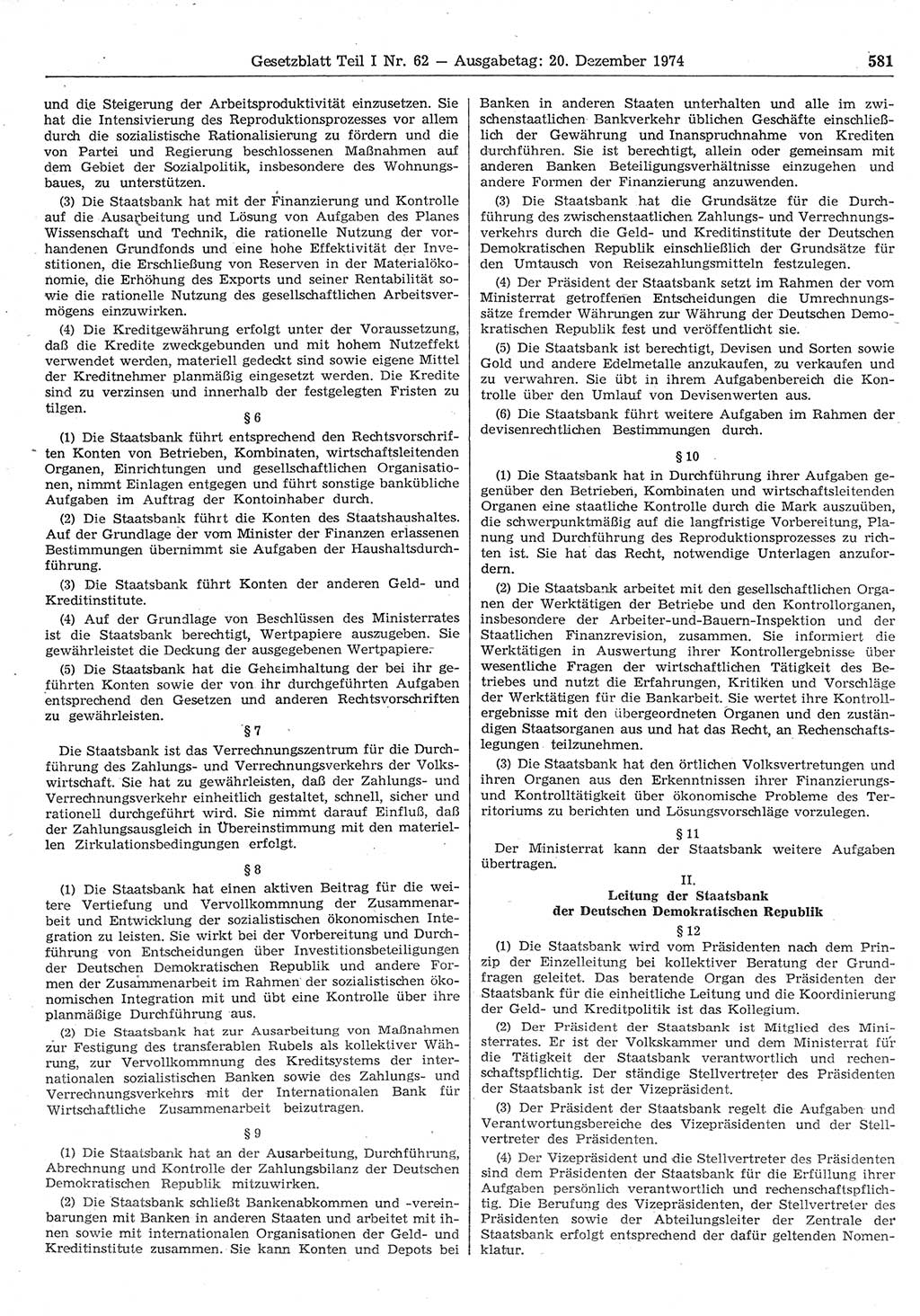 Gesetzblatt (GBl.) der Deutschen Demokratischen Republik (DDR) Teil Ⅰ 1974, Seite 581 (GBl. DDR Ⅰ 1974, S. 581)