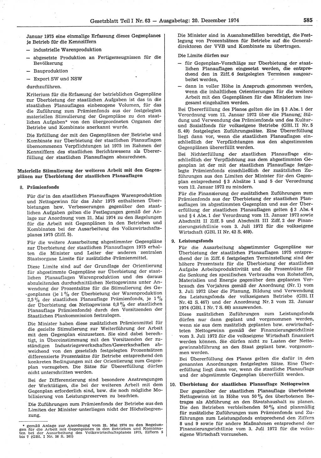 Gesetzblatt (GBl.) der Deutschen Demokratischen Republik (DDR) Teil Ⅰ 1974, Seite 585 (GBl. DDR Ⅰ 1974, S. 585)
