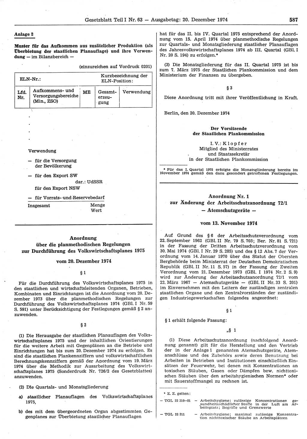 Gesetzblatt (GBl.) der Deutschen Demokratischen Republik (DDR) Teil Ⅰ 1974, Seite 587 (GBl. DDR Ⅰ 1974, S. 587)