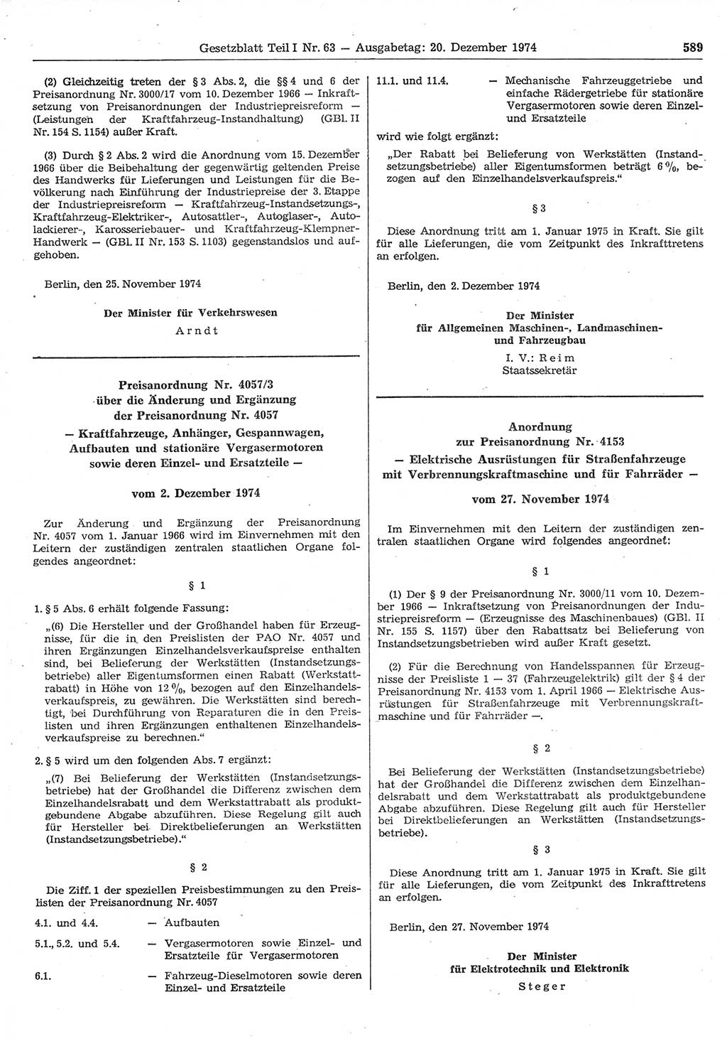 Gesetzblatt (GBl.) der Deutschen Demokratischen Republik (DDR) Teil Ⅰ 1974, Seite 589 (GBl. DDR Ⅰ 1974, S. 589)