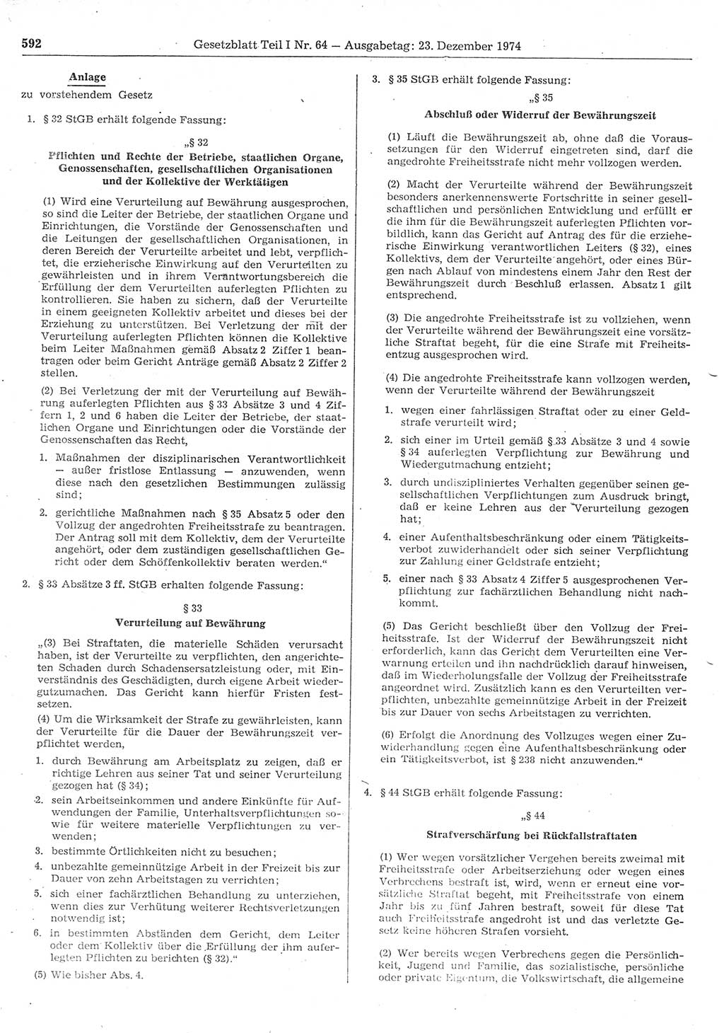 Gesetzblatt (GBl.) der Deutschen Demokratischen Republik (DDR) Teil Ⅰ 1974, Seite 592 (GBl. DDR Ⅰ 1974, S. 592)