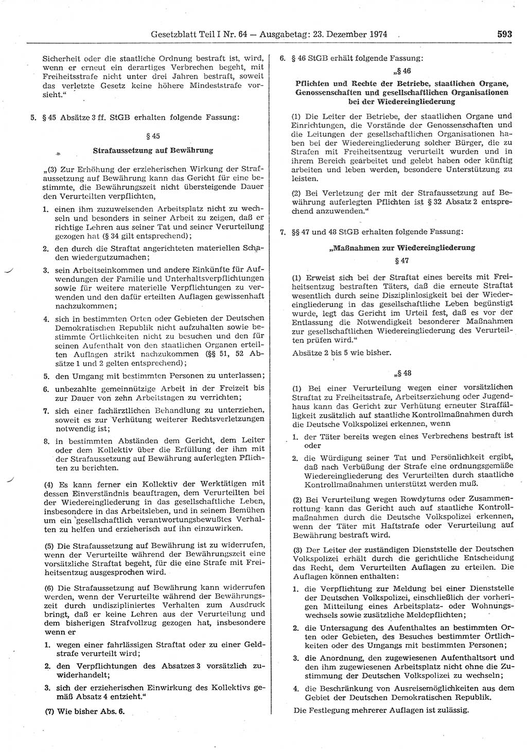 Gesetzblatt (GBl.) der Deutschen Demokratischen Republik (DDR) Teil Ⅰ 1974, Seite 593 (GBl. DDR Ⅰ 1974, S. 593)