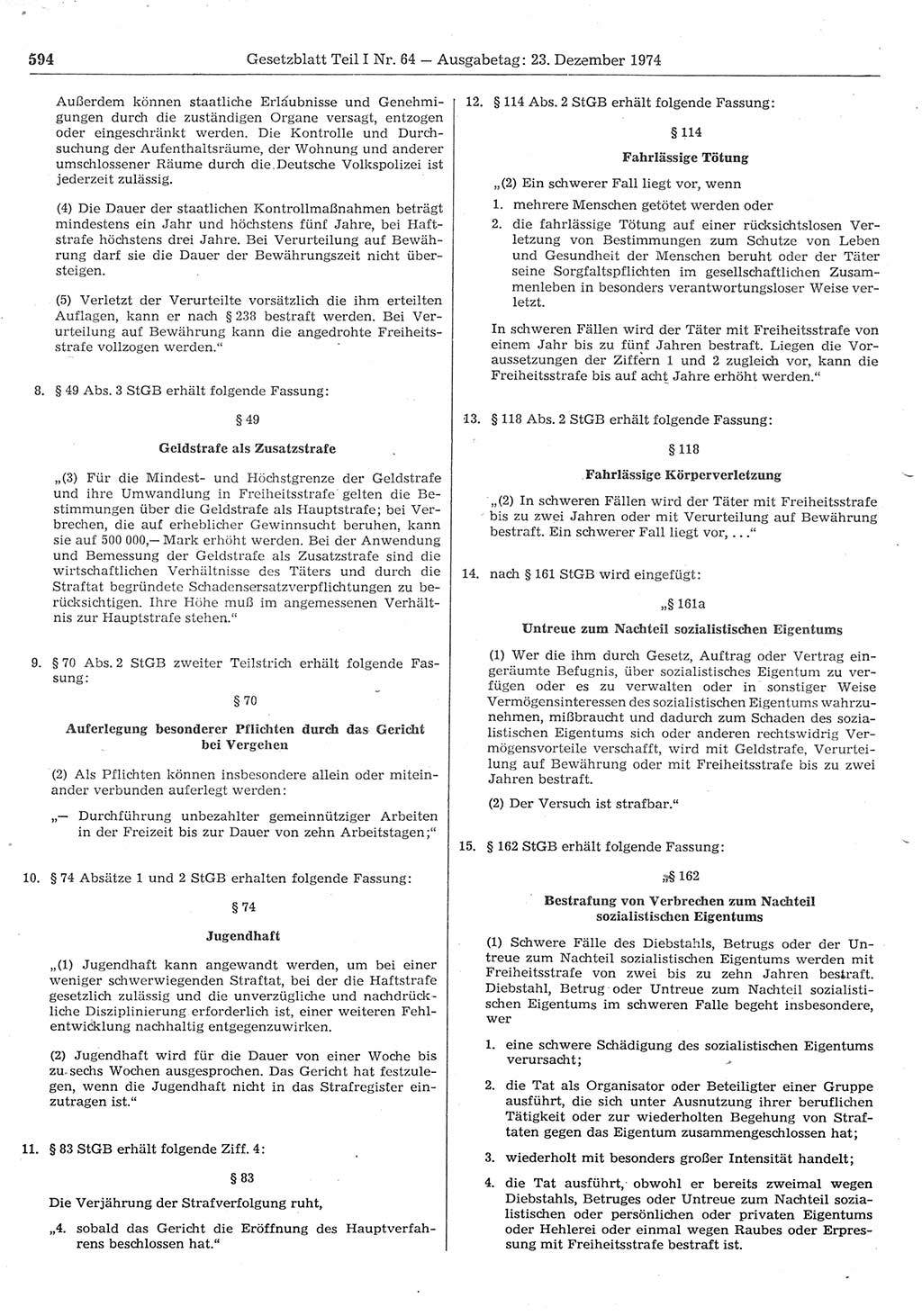 Gesetzblatt (GBl.) der Deutschen Demokratischen Republik (DDR) Teil Ⅰ 1974, Seite 594 (GBl. DDR Ⅰ 1974, S. 594)