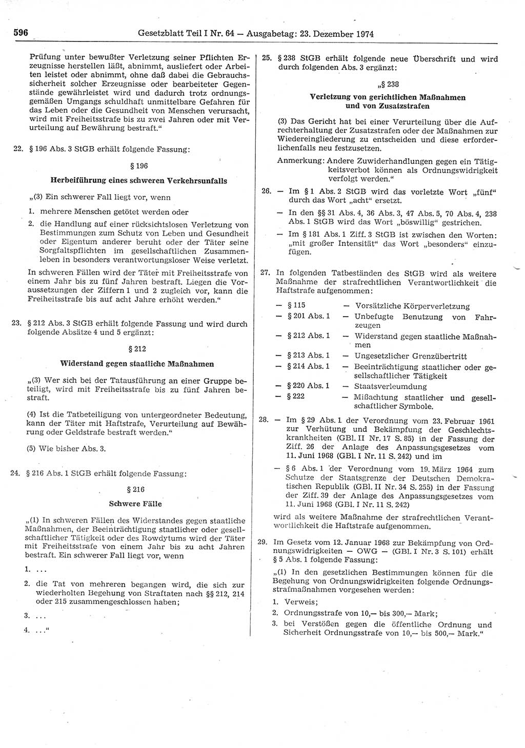 Gesetzblatt (GBl.) der Deutschen Demokratischen Republik (DDR) Teil Ⅰ 1974, Seite 596 (GBl. DDR Ⅰ 1974, S. 596)