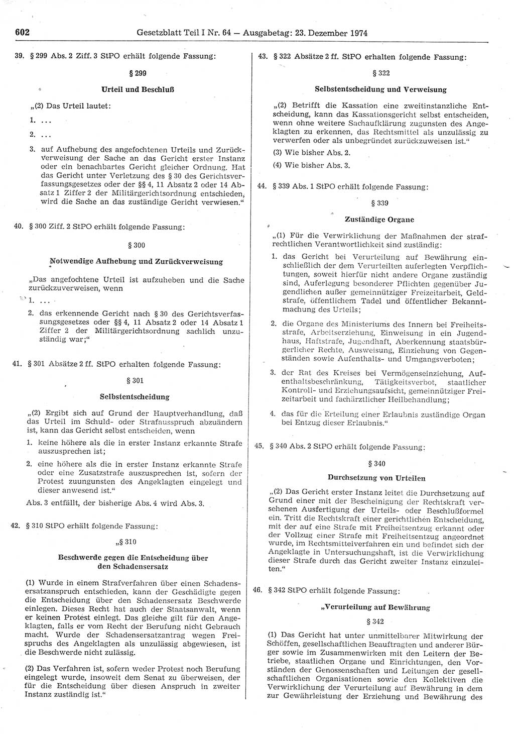 Gesetzblatt (GBl.) der Deutschen Demokratischen Republik (DDR) Teil Ⅰ 1974, Seite 602 (GBl. DDR Ⅰ 1974, S. 602)