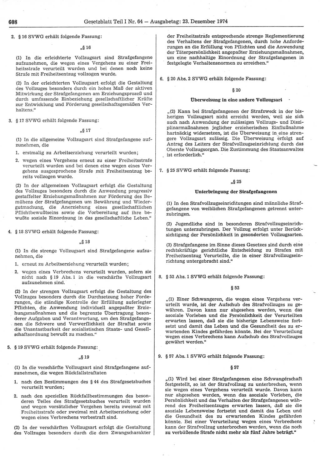 Gesetzblatt (GBl.) der Deutschen Demokratischen Republik (DDR) Teil Ⅰ 1974, Seite 608 (GBl. DDR Ⅰ 1974, S. 608)