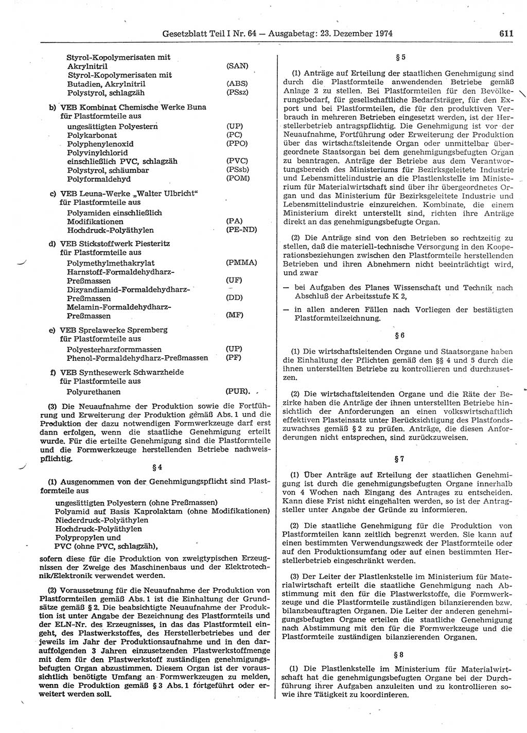 Gesetzblatt (GBl.) der Deutschen Demokratischen Republik (DDR) Teil Ⅰ 1974, Seite 611 (GBl. DDR Ⅰ 1974, S. 611)