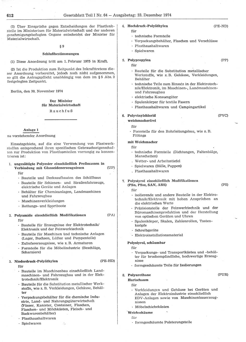 Gesetzblatt (GBl.) der Deutschen Demokratischen Republik (DDR) Teil Ⅰ 1974, Seite 612 (GBl. DDR Ⅰ 1974, S. 612)
