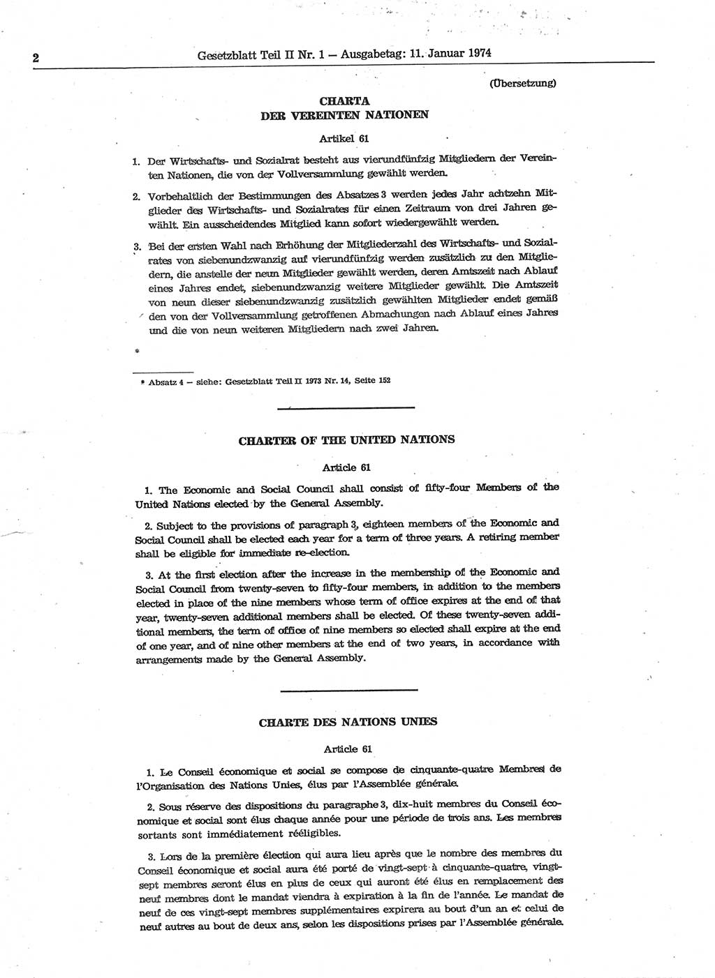 Gesetzblatt (GBl.) der Deutschen Demokratischen Republik (DDR) Teil ⅠⅠ 1974, Seite 2 (GBl. DDR ⅠⅠ 1974, S. 2)