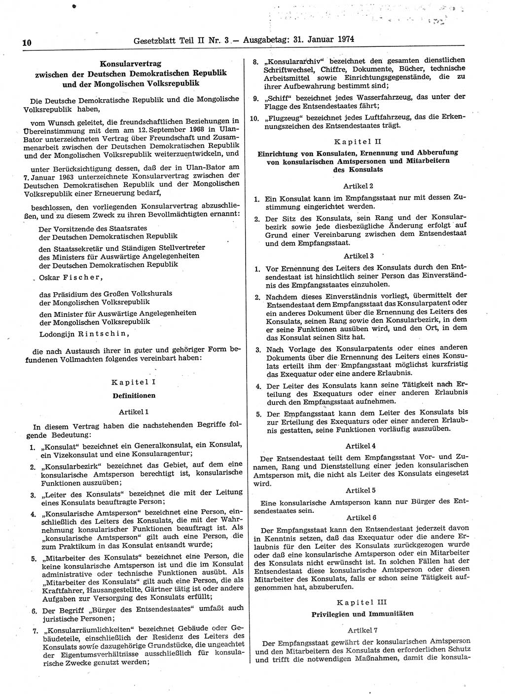 Gesetzblatt (GBl.) der Deutschen Demokratischen Republik (DDR) Teil ⅠⅠ 1974, Seite 10 (GBl. DDR ⅠⅠ 1974, S. 10)