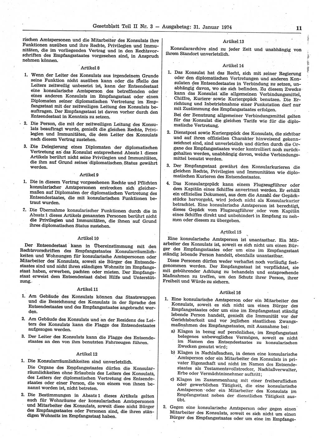 Gesetzblatt (GBl.) der Deutschen Demokratischen Republik (DDR) Teil ⅠⅠ 1974, Seite 11 (GBl. DDR ⅠⅠ 1974, S. 11)