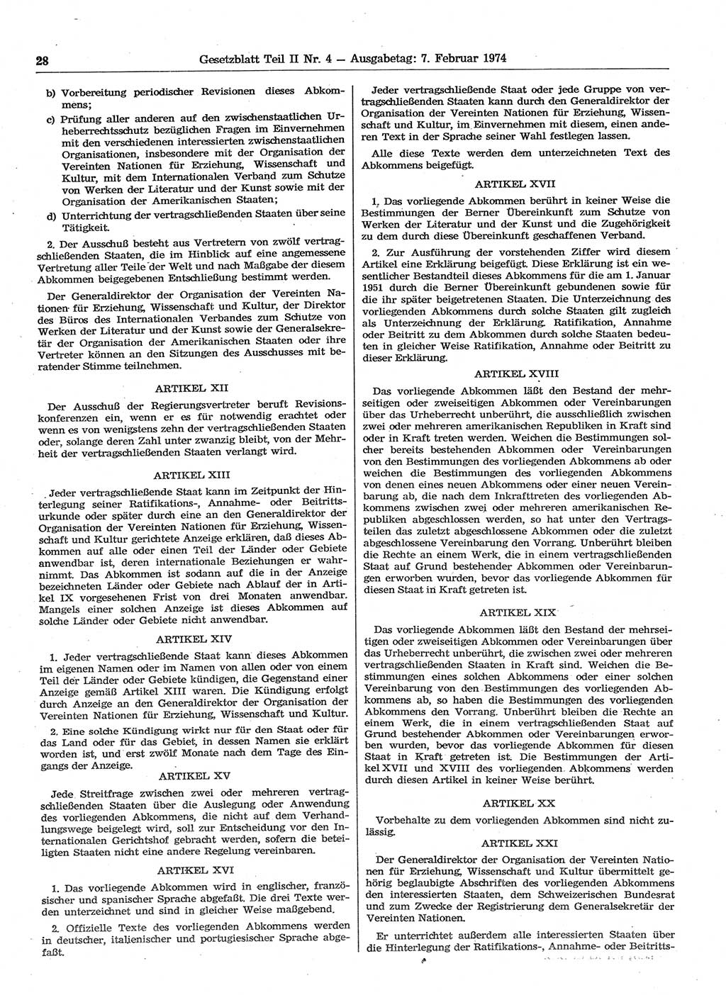 Gesetzblatt (GBl.) der Deutschen Demokratischen Republik (DDR) Teil ⅠⅠ 1974, Seite 28 (GBl. DDR ⅠⅠ 1974, S. 28)