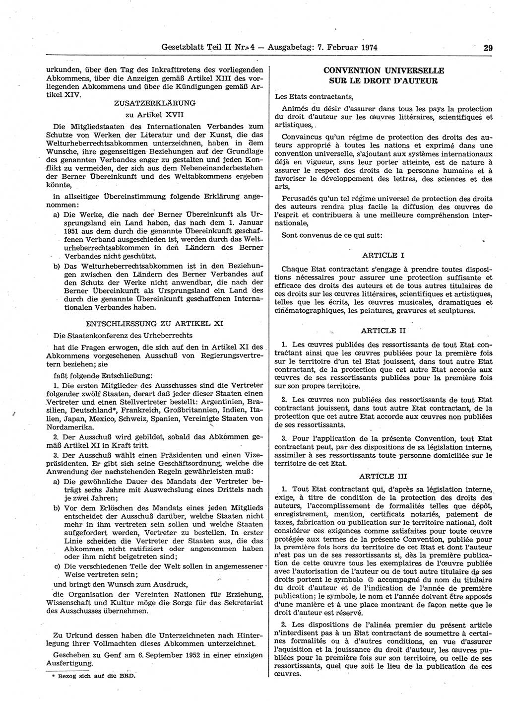 Gesetzblatt (GBl.) der Deutschen Demokratischen Republik (DDR) Teil ⅠⅠ 1974, Seite 29 (GBl. DDR ⅠⅠ 1974, S. 29)