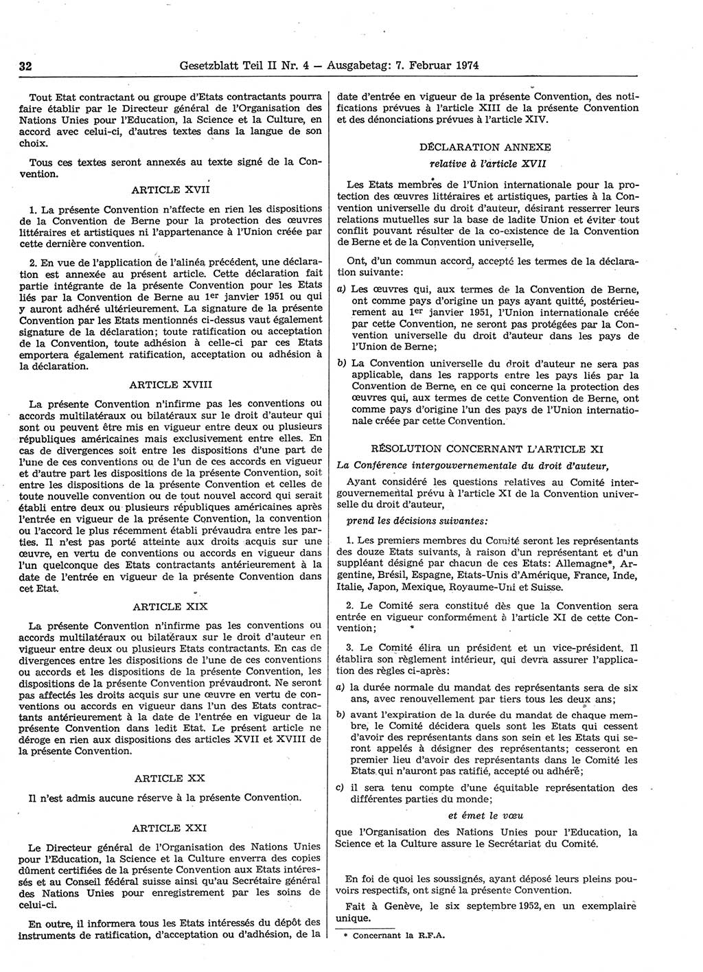 Gesetzblatt (GBl.) der Deutschen Demokratischen Republik (DDR) Teil ⅠⅠ 1974, Seite 32 (GBl. DDR ⅠⅠ 1974, S. 32)