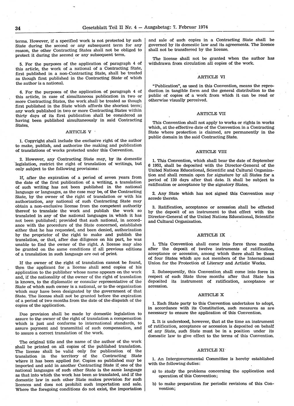 Gesetzblatt (GBl.) der Deutschen Demokratischen Republik (DDR) Teil ⅠⅠ 1974, Seite 34 (GBl. DDR ⅠⅠ 1974, S. 34)