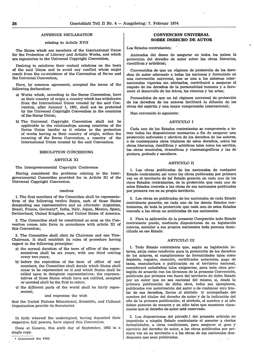 Gesetzblatt (GBl.) der Deutschen Demokratischen Republik (DDR) Teil ⅠⅠ 1974, Seite 36 (GBl. DDR ⅠⅠ 1974, S. 36)