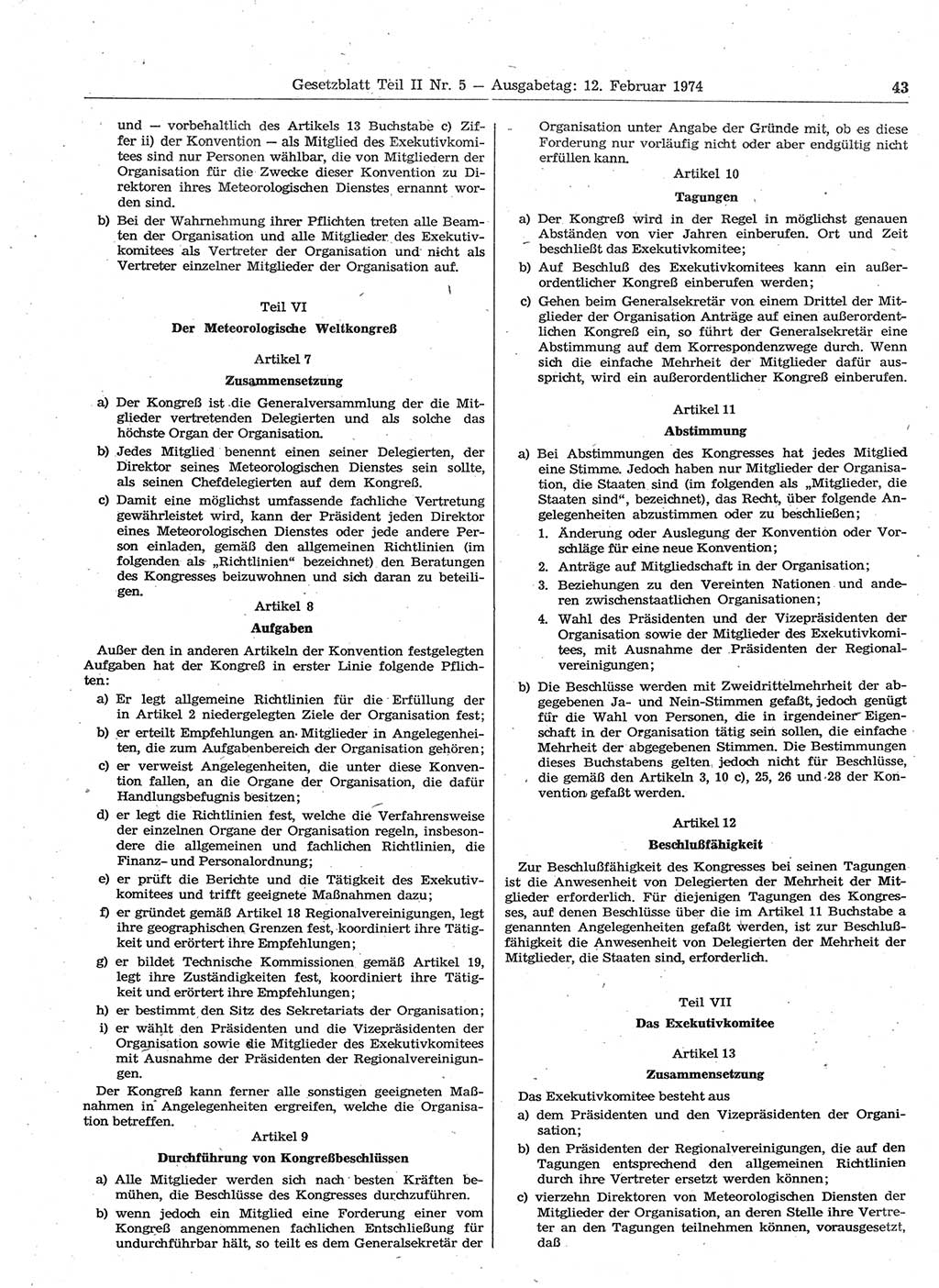 Gesetzblatt (GBl.) der Deutschen Demokratischen Republik (DDR) Teil ⅠⅠ 1974, Seite 43 (GBl. DDR ⅠⅠ 1974, S. 43)