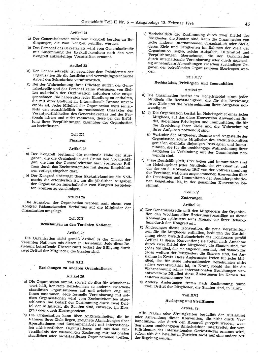 Gesetzblatt (GBl.) der Deutschen Demokratischen Republik (DDR) Teil ⅠⅠ 1974, Seite 45 (GBl. DDR ⅠⅠ 1974, S. 45)