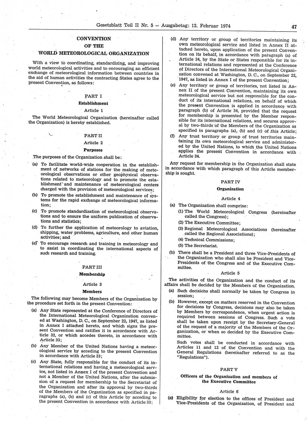 Gesetzblatt (GBl.) der Deutschen Demokratischen Republik (DDR) Teil ⅠⅠ 1974, Seite 47 (GBl. DDR ⅠⅠ 1974, S. 47)