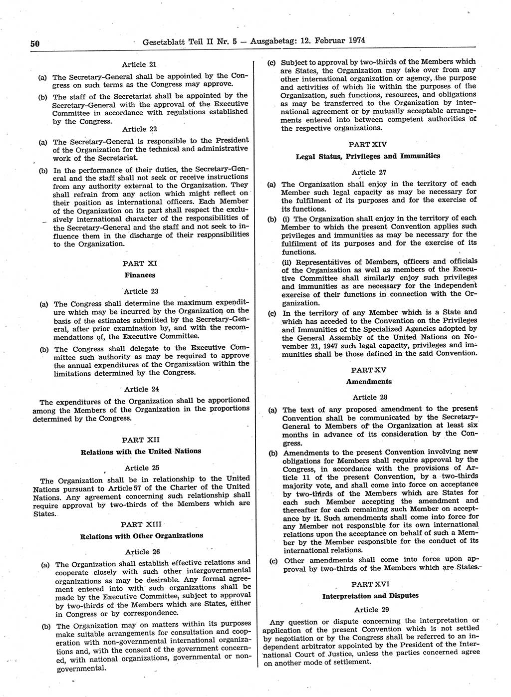 Gesetzblatt (GBl.) der Deutschen Demokratischen Republik (DDR) Teil ⅠⅠ 1974, Seite 50 (GBl. DDR ⅠⅠ 1974, S. 50)