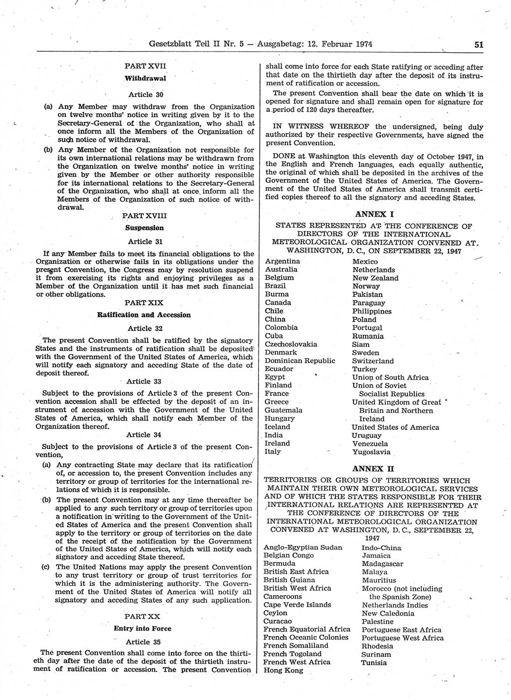 Gesetzblatt (GBl.) der Deutschen Demokratischen Republik (DDR) Teil ⅠⅠ 1974, Seite 51 (GBl. DDR ⅠⅠ 1974, S. 51)
