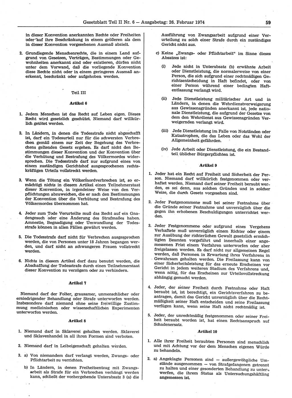 Gesetzblatt (GBl.) der Deutschen Demokratischen Republik (DDR) Teil ⅠⅠ 1974, Seite 59 (GBl. DDR ⅠⅠ 1974, S. 59)