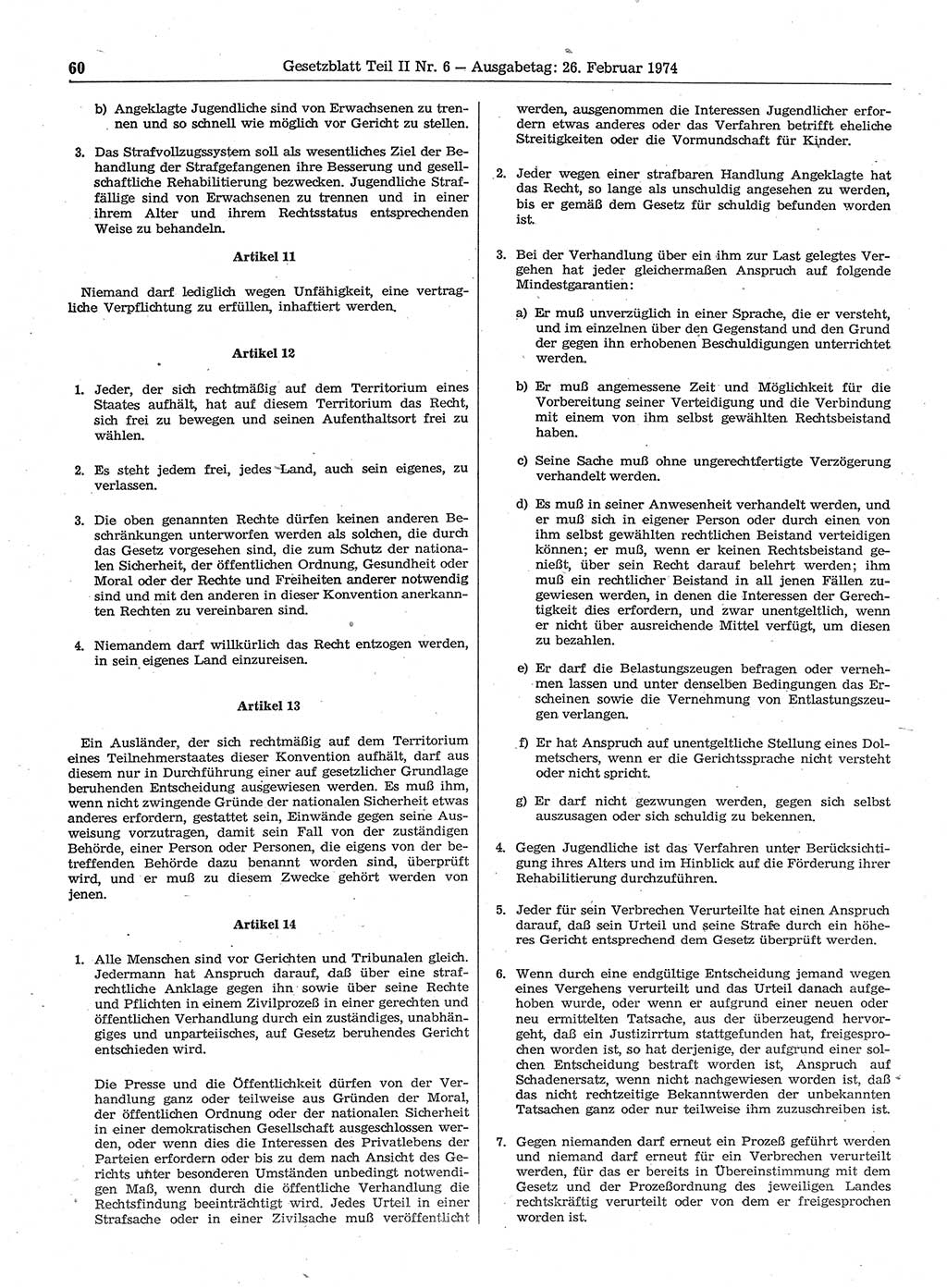 Gesetzblatt (GBl.) der Deutschen Demokratischen Republik (DDR) Teil ⅠⅠ 1974, Seite 60 (GBl. DDR ⅠⅠ 1974, S. 60)