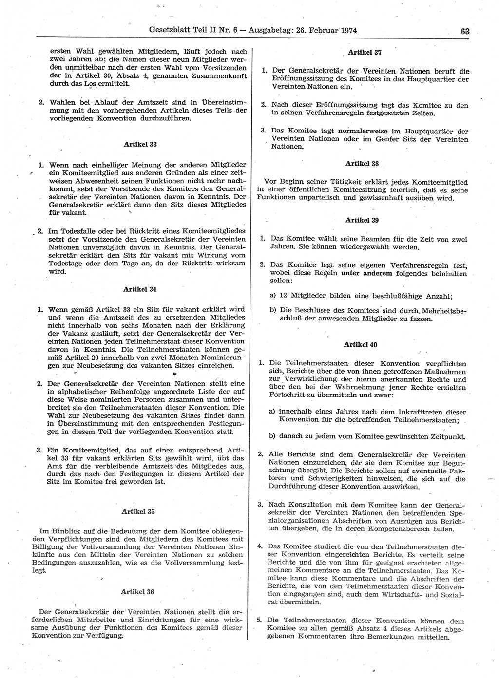 Gesetzblatt (GBl.) der Deutschen Demokratischen Republik (DDR) Teil ⅠⅠ 1974, Seite 63 (GBl. DDR ⅠⅠ 1974, S. 63)
