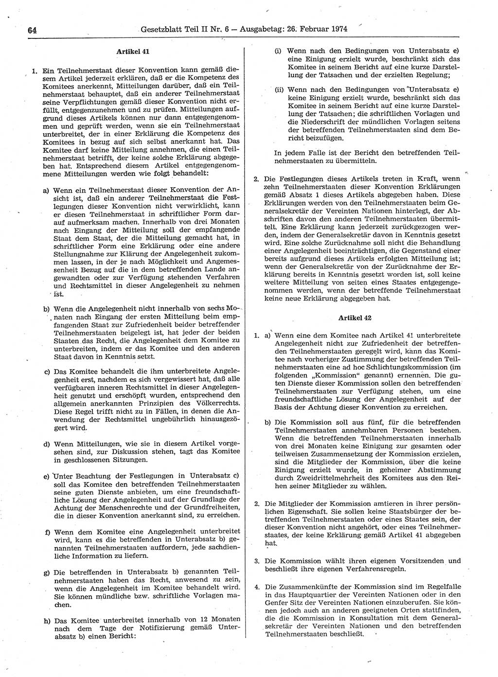 Gesetzblatt (GBl.) der Deutschen Demokratischen Republik (DDR) Teil ⅠⅠ 1974, Seite 64 (GBl. DDR ⅠⅠ 1974, S. 64)