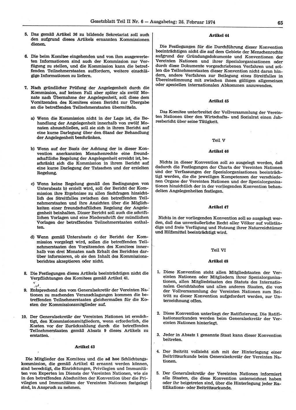 Gesetzblatt (GBl.) der Deutschen Demokratischen Republik (DDR) Teil ⅠⅠ 1974, Seite 65 (GBl. DDR ⅠⅠ 1974, S. 65)