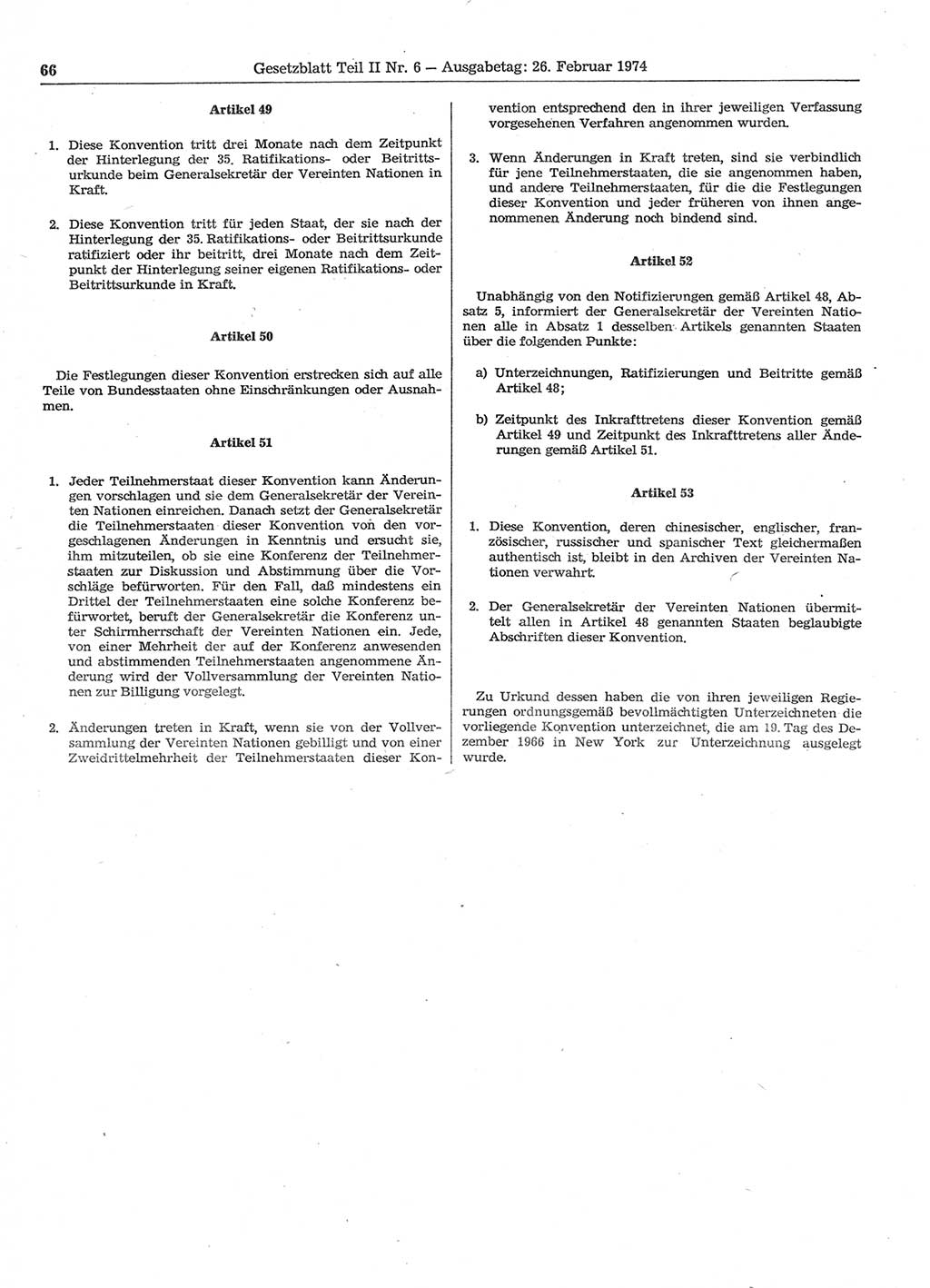 Gesetzblatt (GBl.) der Deutschen Demokratischen Republik (DDR) Teil ⅠⅠ 1974, Seite 66 (GBl. DDR ⅠⅠ 1974, S. 66)