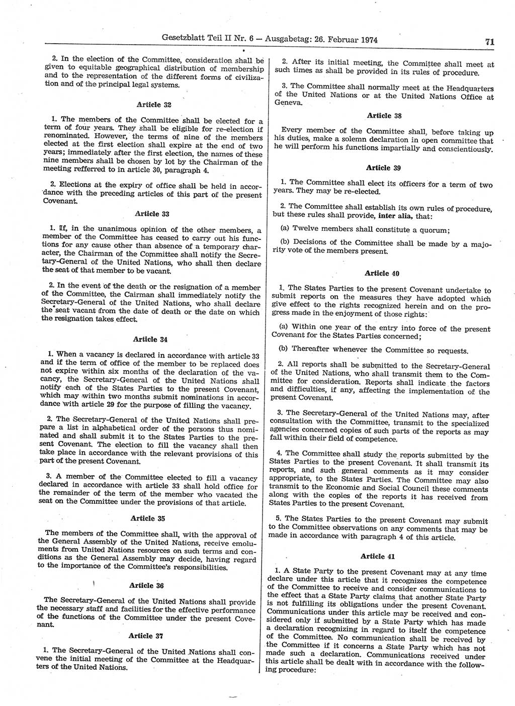 Gesetzblatt (GBl.) der Deutschen Demokratischen Republik (DDR) Teil ⅠⅠ 1974, Seite 71 (GBl. DDR ⅠⅠ 1974, S. 71)