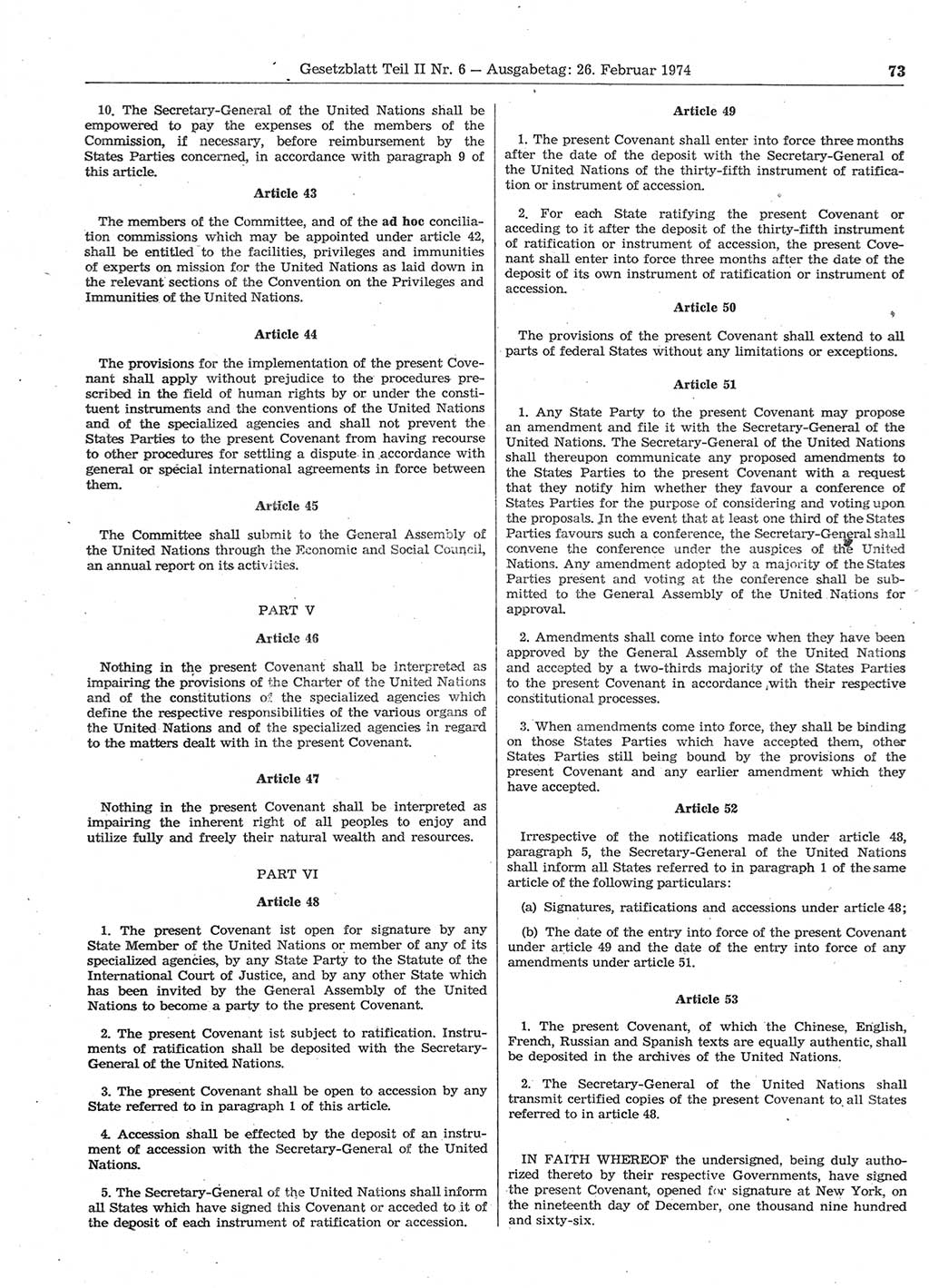 Gesetzblatt (GBl.) der Deutschen Demokratischen Republik (DDR) Teil ⅠⅠ 1974, Seite 73 (GBl. DDR ⅠⅠ 1974, S. 73)