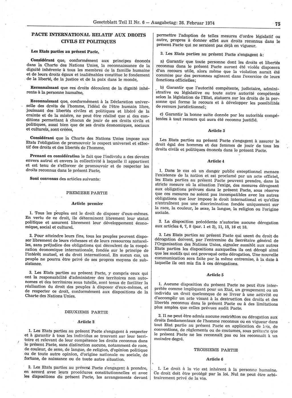 Gesetzblatt (GBl.) der Deutschen Demokratischen Republik (DDR) Teil ⅠⅠ 1974, Seite 75 (GBl. DDR ⅠⅠ 1974, S. 75)