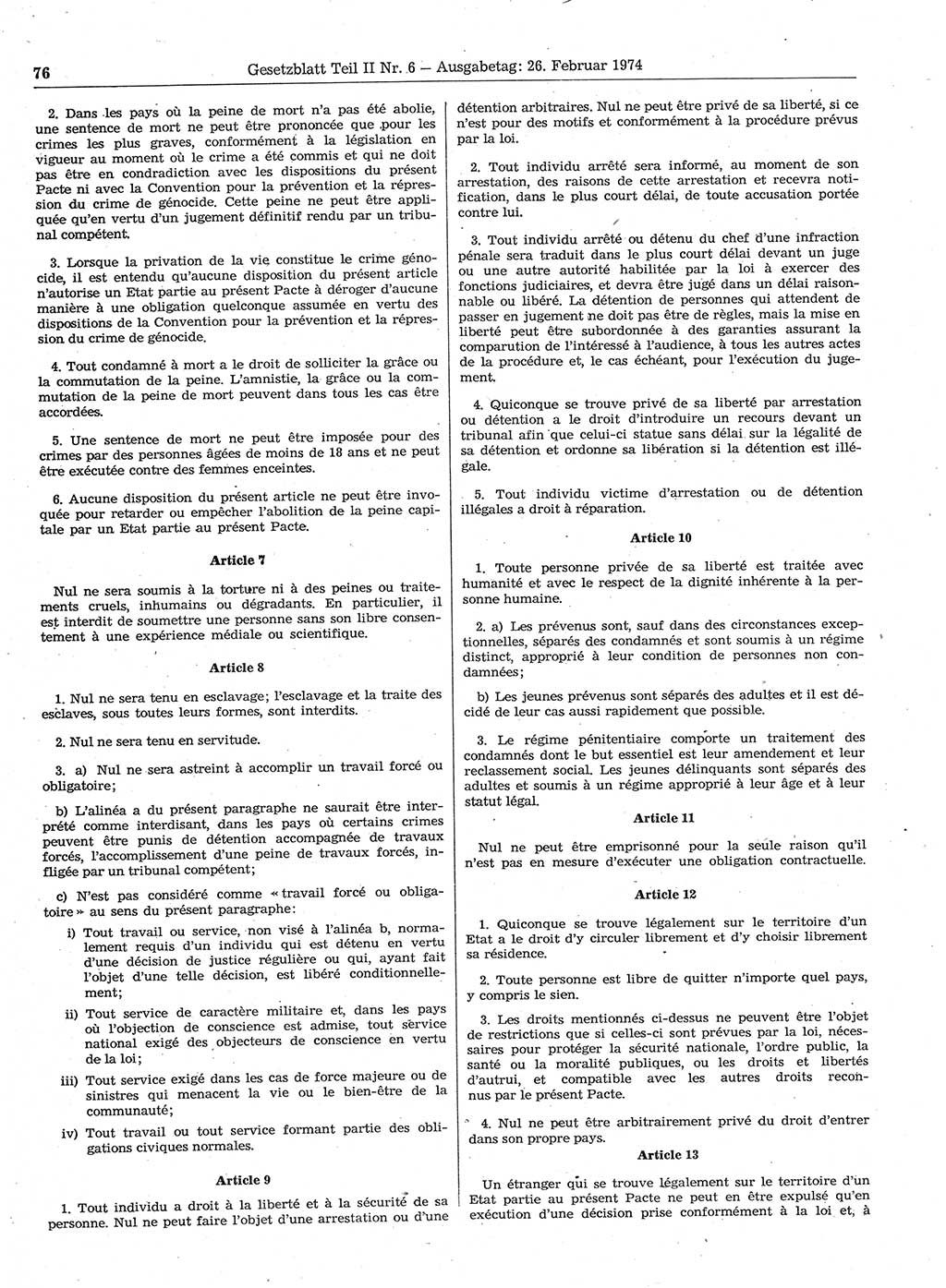 Gesetzblatt (GBl.) der Deutschen Demokratischen Republik (DDR) Teil ⅠⅠ 1974, Seite 76 (GBl. DDR ⅠⅠ 1974, S. 76)