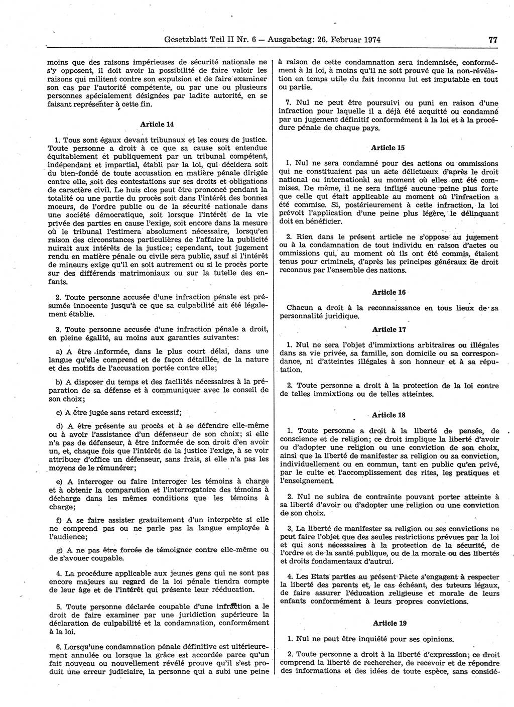 Gesetzblatt (GBl.) der Deutschen Demokratischen Republik (DDR) Teil ⅠⅠ 1974, Seite 77 (GBl. DDR ⅠⅠ 1974, S. 77)