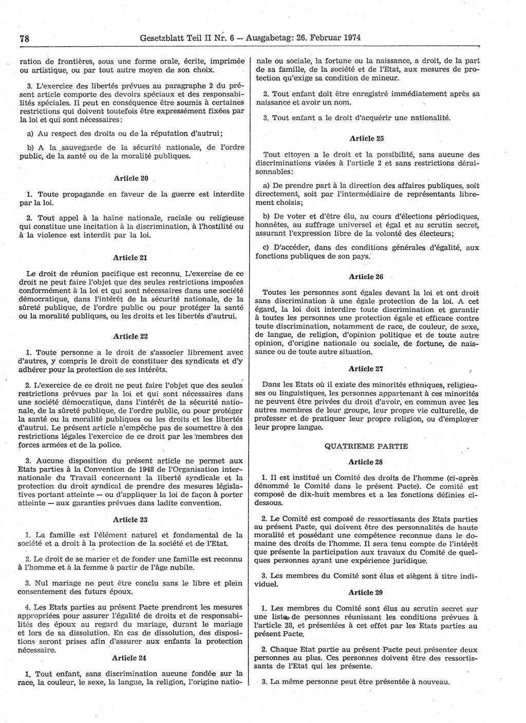 Gesetzblatt (GBl.) der Deutschen Demokratischen Republik (DDR) Teil ⅠⅠ 1974, Seite 78 (GBl. DDR ⅠⅠ 1974, S. 78)