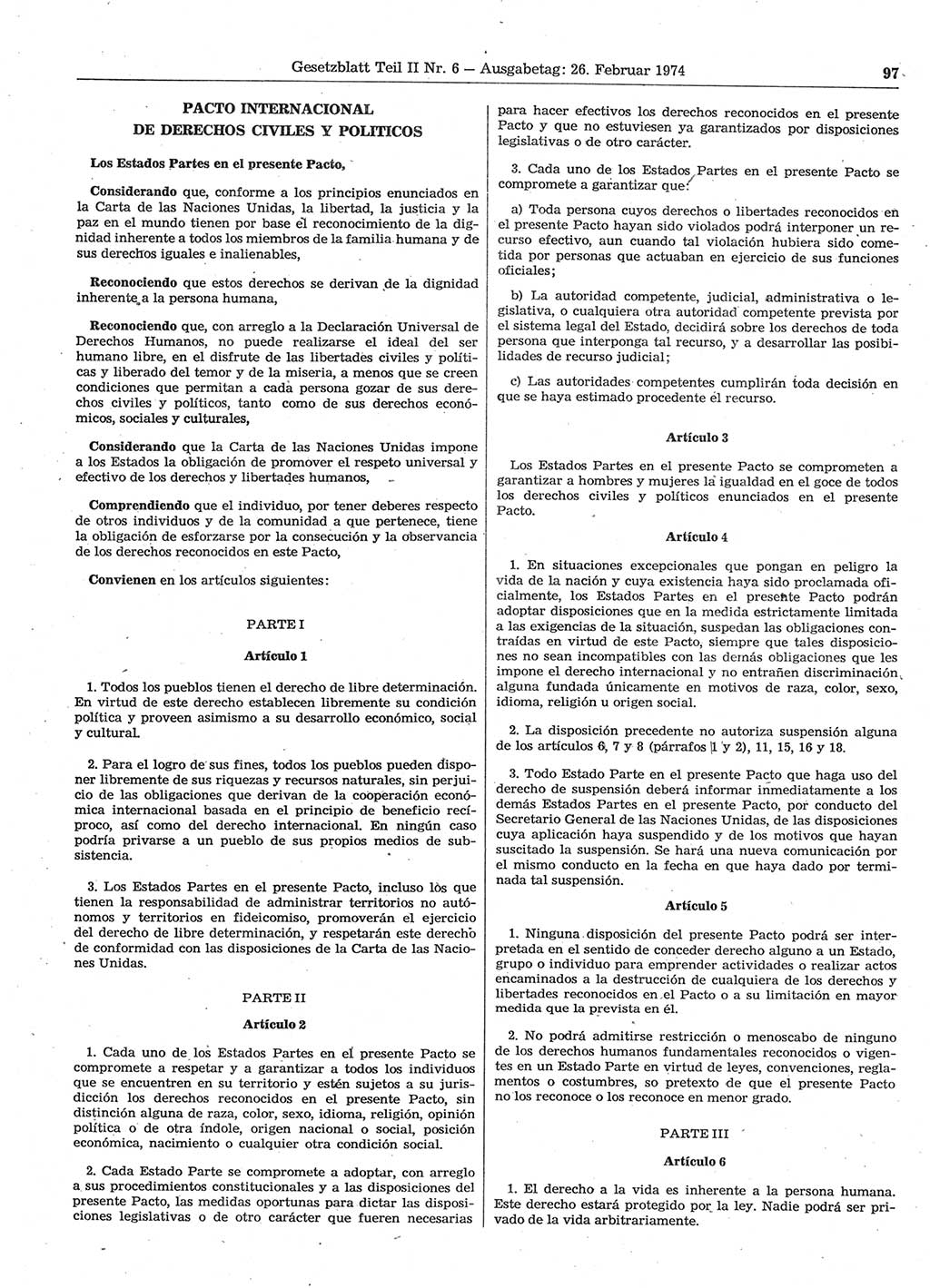 Gesetzblatt (GBl.) der Deutschen Demokratischen Republik (DDR) Teil ⅠⅠ 1974, Seite 97 (GBl. DDR ⅠⅠ 1974, S. 97)
