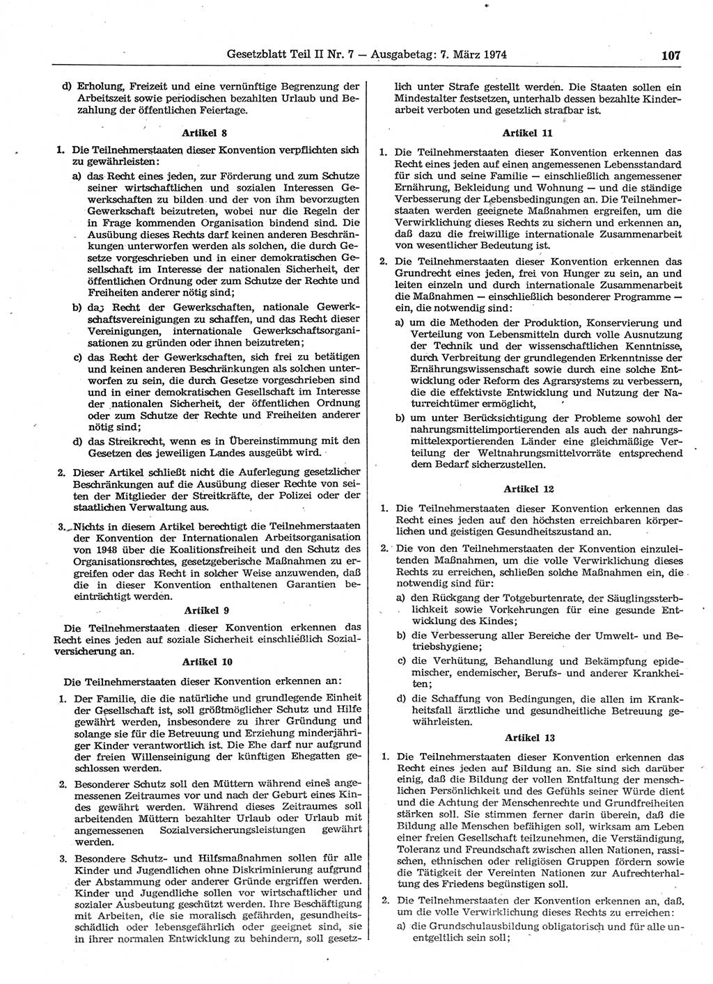 Gesetzblatt (GBl.) der Deutschen Demokratischen Republik (DDR) Teil ⅠⅠ 1974, Seite 107 (GBl. DDR ⅠⅠ 1974, S. 107)