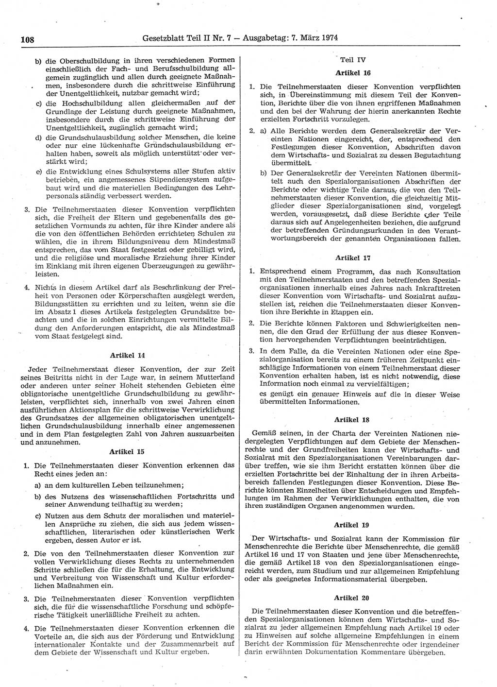 Gesetzblatt (GBl.) der Deutschen Demokratischen Republik (DDR) Teil ⅠⅠ 1974, Seite 108 (GBl. DDR ⅠⅠ 1974, S. 108)