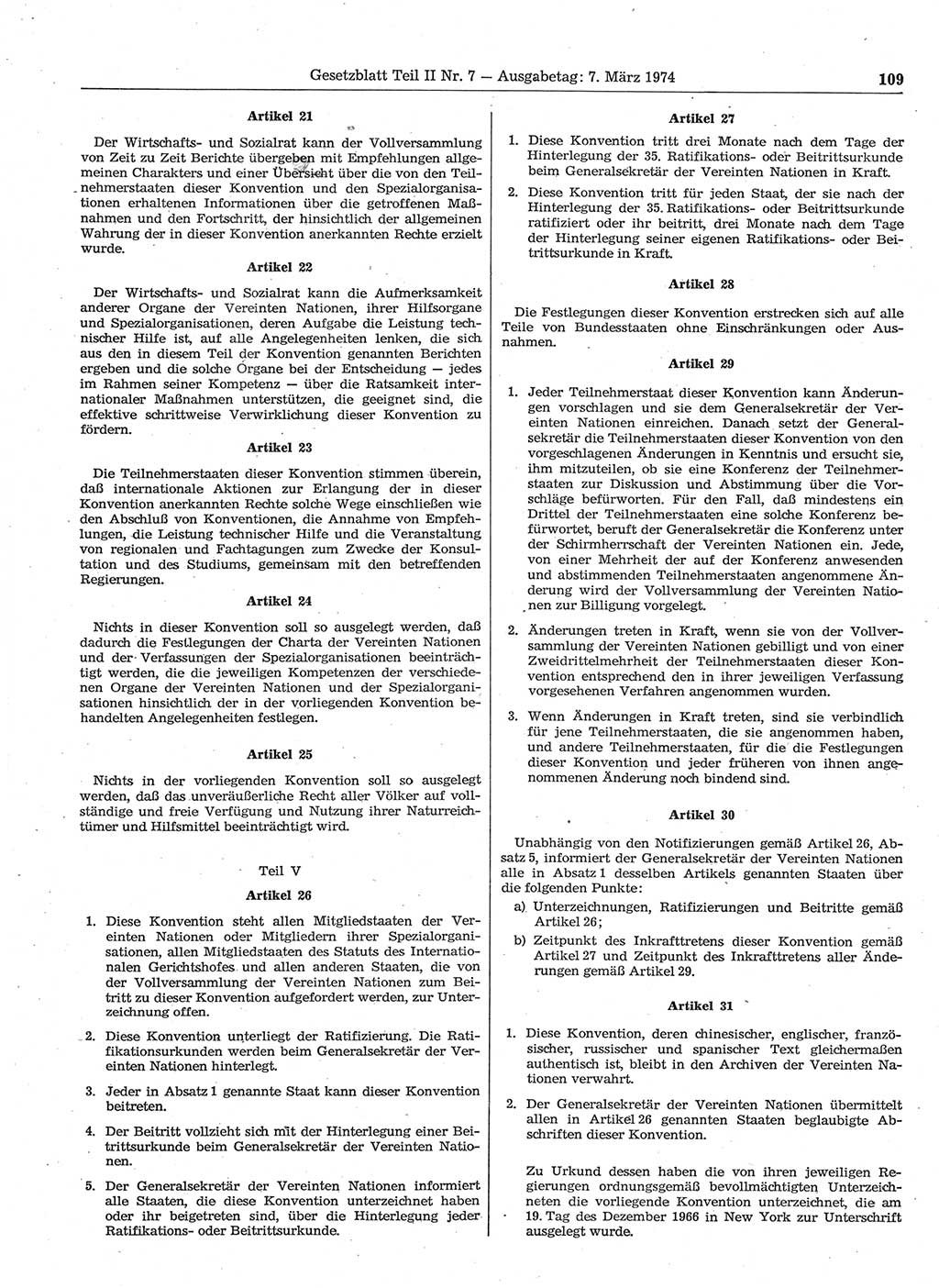 Gesetzblatt (GBl.) der Deutschen Demokratischen Republik (DDR) Teil ⅠⅠ 1974, Seite 109 (GBl. DDR ⅠⅠ 1974, S. 109)