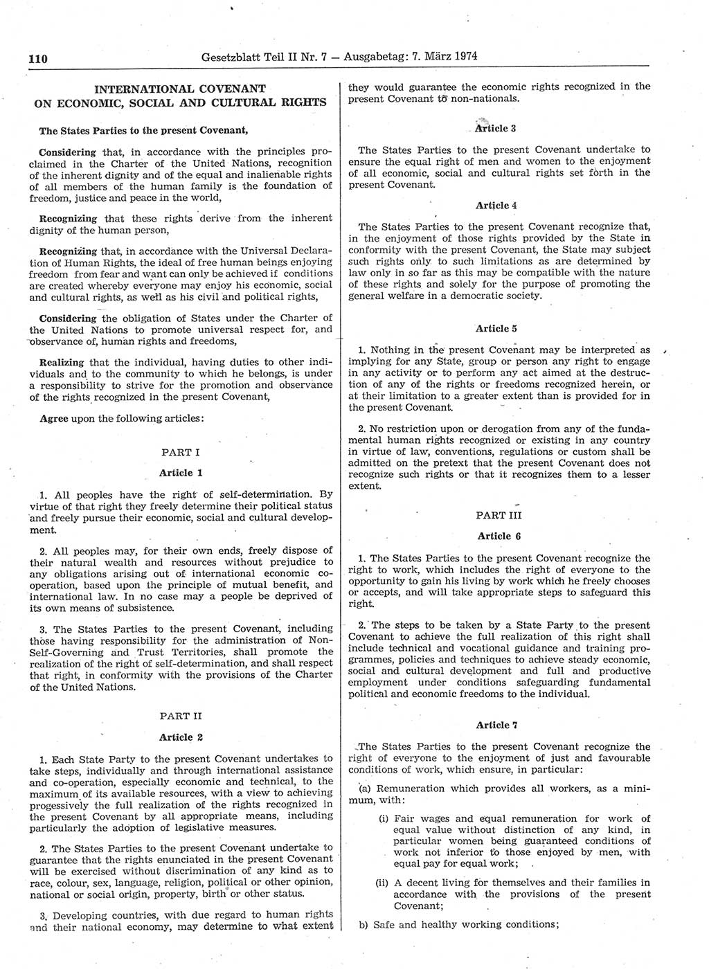 Gesetzblatt (GBl.) der Deutschen Demokratischen Republik (DDR) Teil ⅠⅠ 1974, Seite 110 (GBl. DDR ⅠⅠ 1974, S. 110)