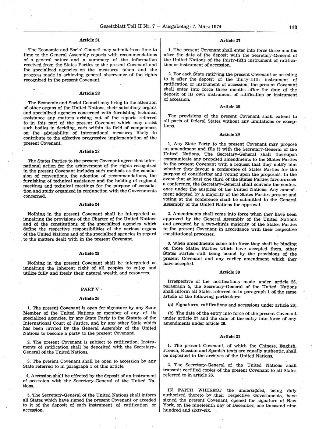 Gesetzblatt (GBl.) der Deutschen Demokratischen Republik (DDR) Teil ⅠⅠ 1974, Seite 113 (GBl. DDR ⅠⅠ 1974, S. 113)