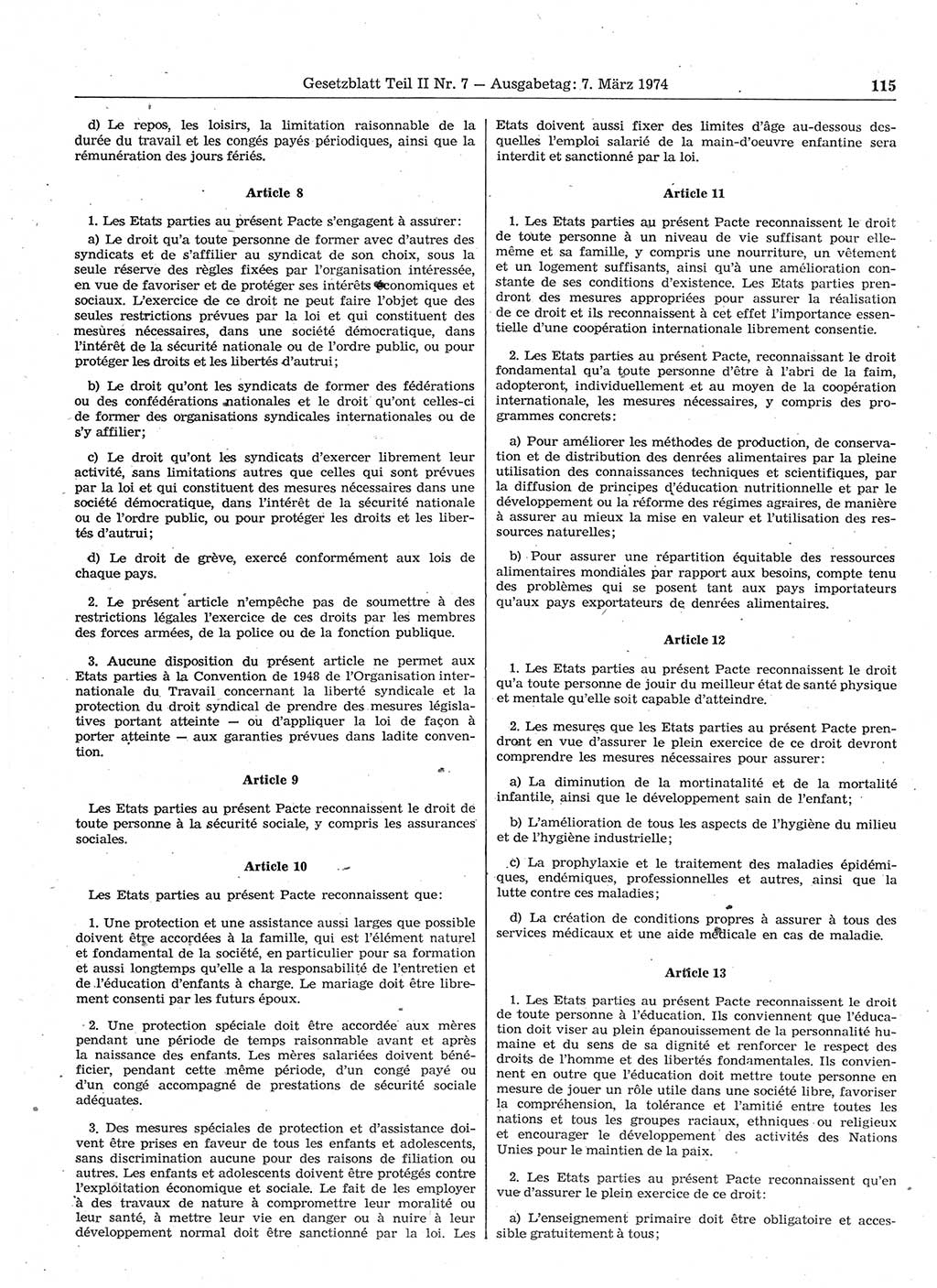 Gesetzblatt (GBl.) der Deutschen Demokratischen Republik (DDR) Teil ⅠⅠ 1974, Seite 115 (GBl. DDR ⅠⅠ 1974, S. 115)